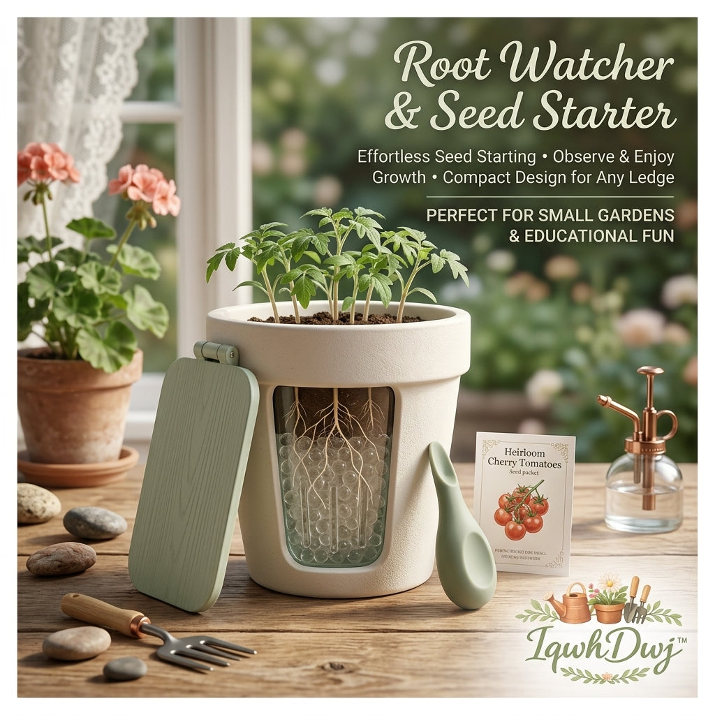 IqwhDwj™ Root Viewer & Seed Starter Kit – Educational Indoor Plant Growing Pot with Transparent Observation Window, Hinged Light-Blocking Cover & Tools, Creative STEM Science Kit and Herb Planter for Kids, Adults & Classroom