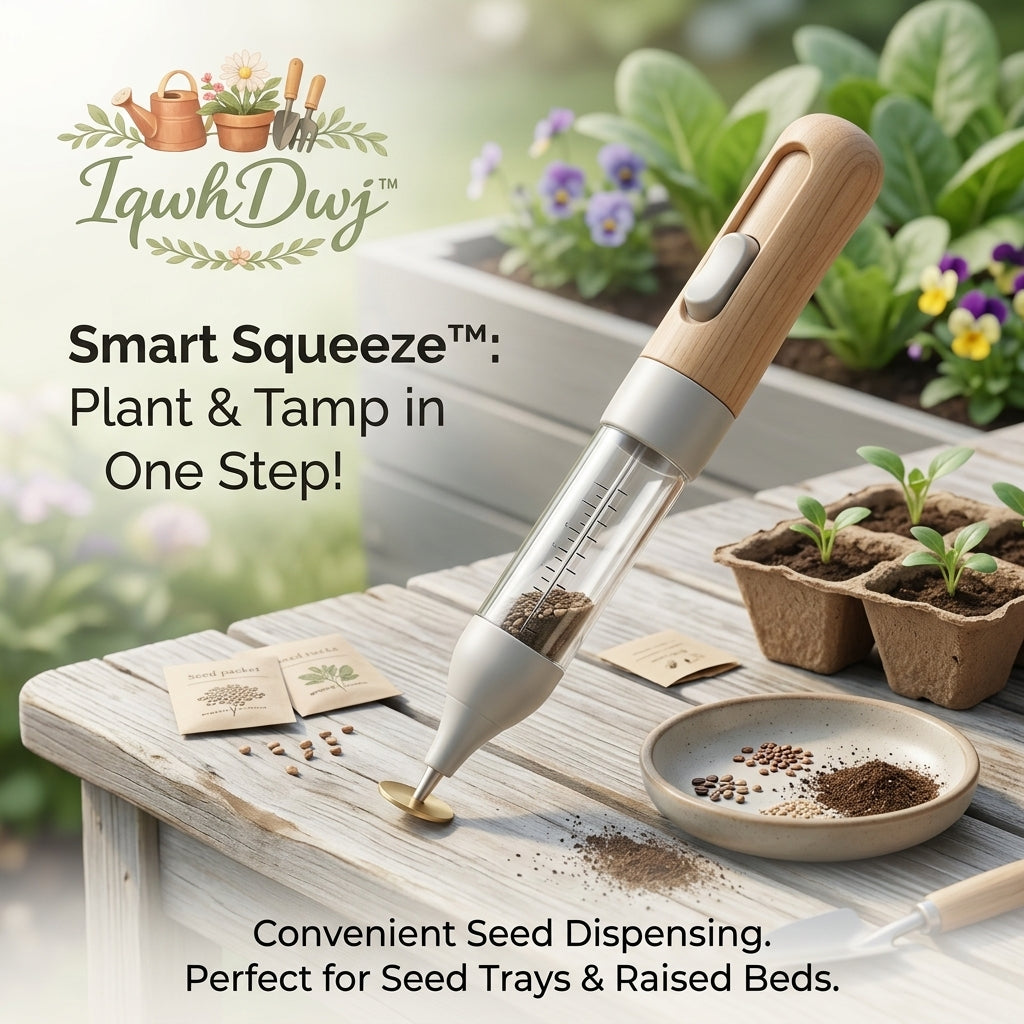 IqwhDwj™ Smart Squeeze™ Precision Seed Dispenser & Soil Tamper | Ergonomic Planting Tool for Seed Trays, Raised Beds, and Home Gardens