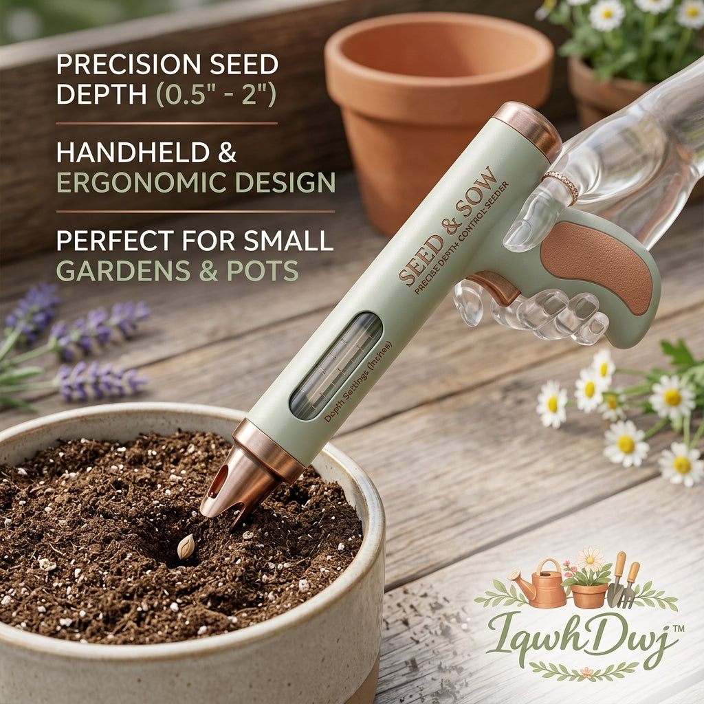IqwhDwj™ Handheld Seeder and Precise Depth Control Seed Planter Tool - Ergonomic Manual Garden Dibber & Sower for Pots, Raised Beds, Small Gardens, Vegetable & Flower Planting