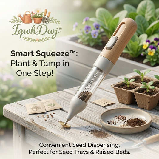 IqwhDwj™ Smart Squeeze™ Precision Seed Dispenser & Soil Tamper | Ergonomic Planting Tool for Seed Trays, Raised Beds, and Home Gardens